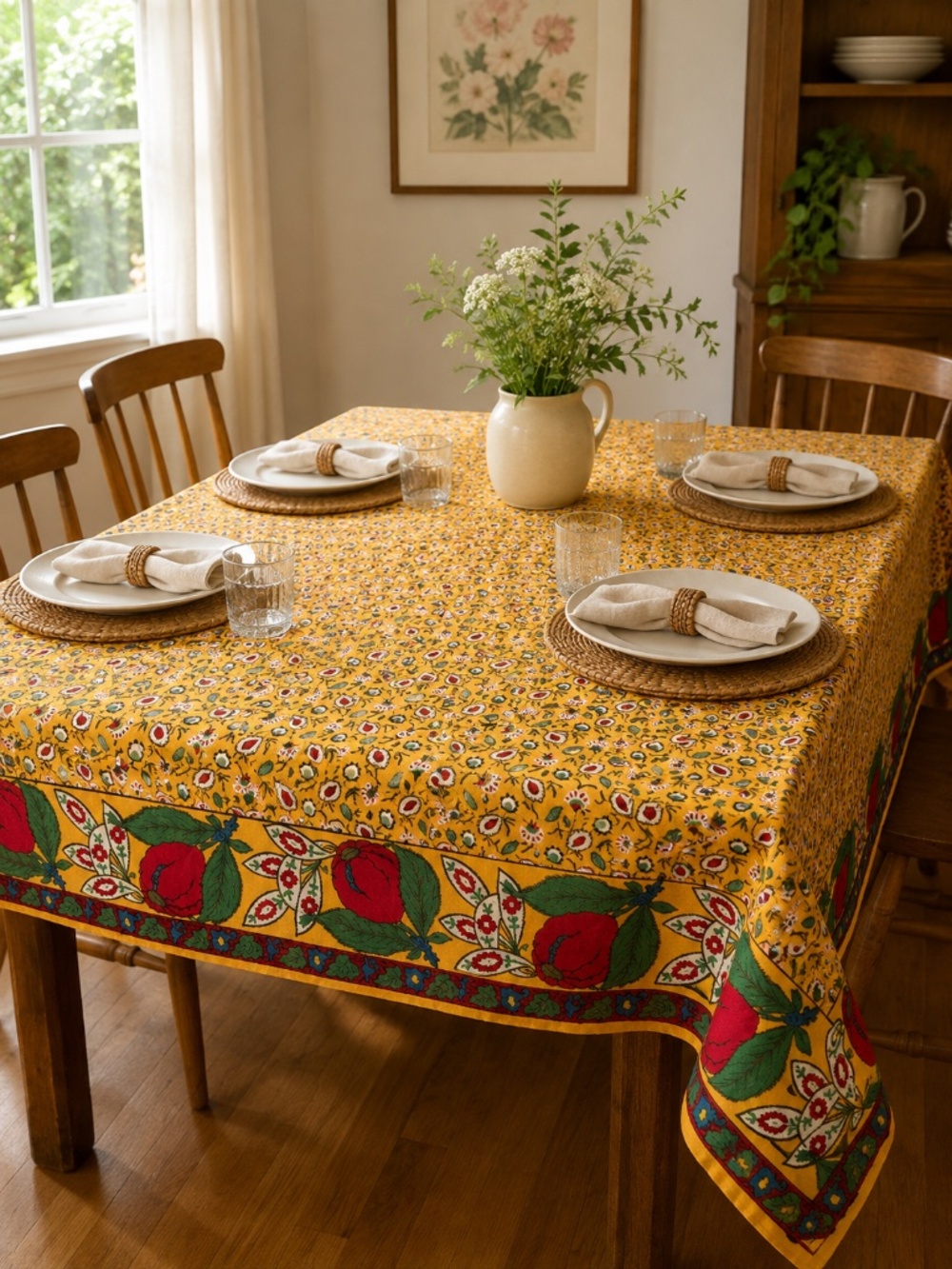 Vintage Williams Sonoma Floral Tablecloth 70x108 Yellow French Country Cottage
